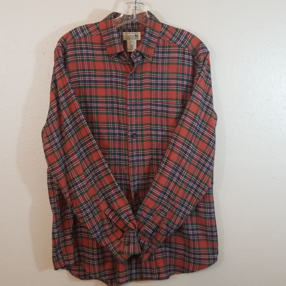 Mens L L Bean LS Flannel Button-down Shirt Rust